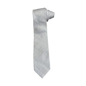 Men’s Doppelgänger Tie Light Gray Textured Linen Polyester 58 inches Made long